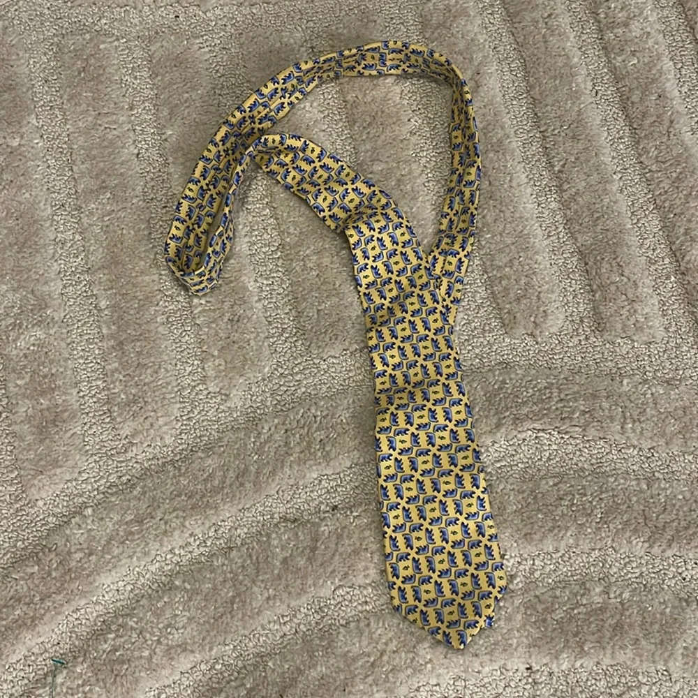 Talbots kids vintage yellow blue bear boys silk tie
